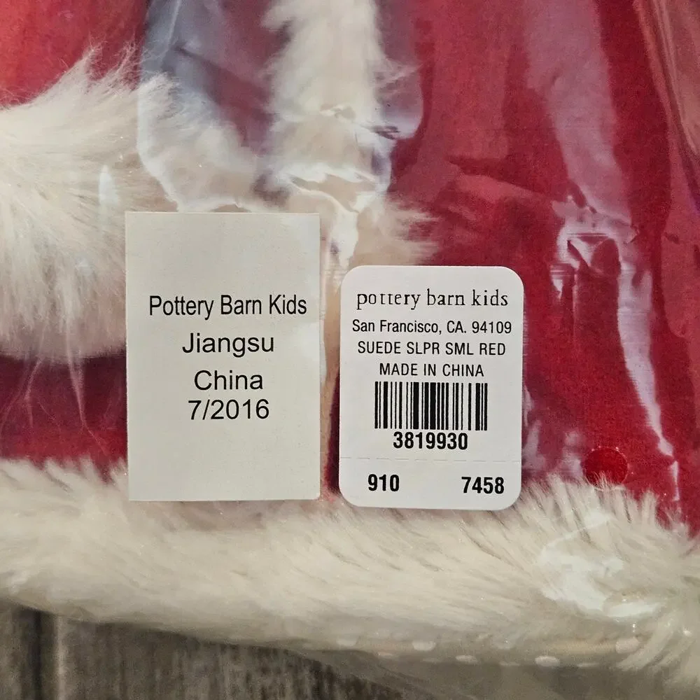 Pottery Barn Kid Suede Sherpa Slippers Red Size 6-9 Cozy Winter NEW Gift Holiday